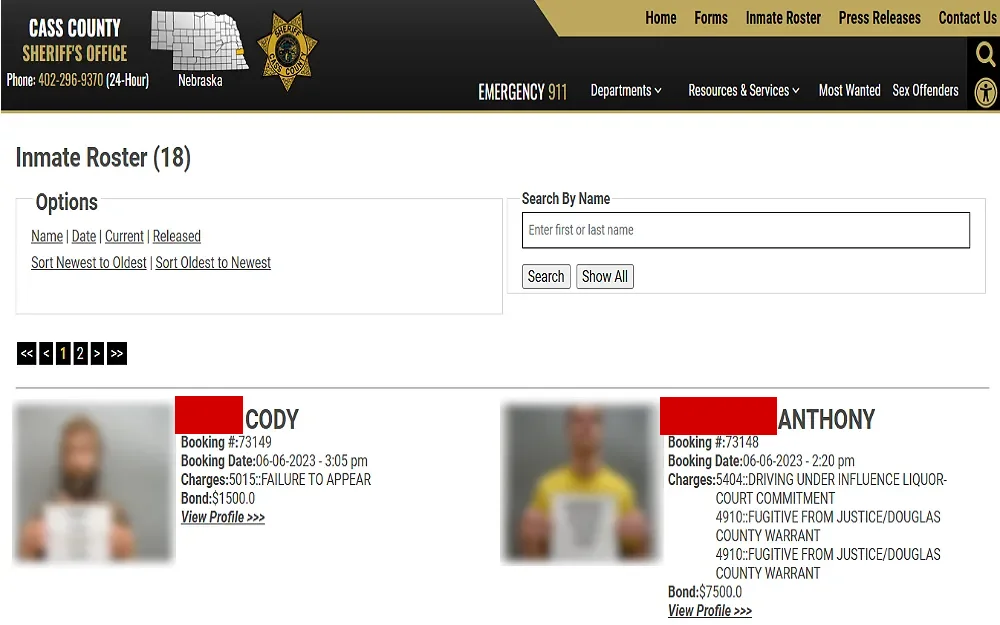 Online inmate look-up prepared by the Cass County Sheriff's Office for an alternative way to know if someone is arrested.
